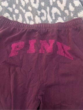 PINK Victoria's Secret Maroon and Light Pink Fleece-Lined Waistband Pants